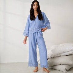 Linen Embroidered Eyelet Pant