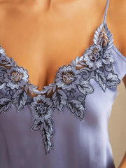 Pure Silk Spaghetti Strap Mini Nightgown with Lace Design
