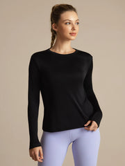Pure Silk Long Sleeve Round Neck Women's Sport T-shirt