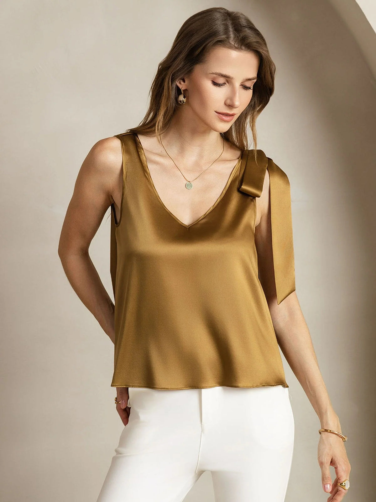 19Momme Silk Bow-Tie V-Neck Tank Top