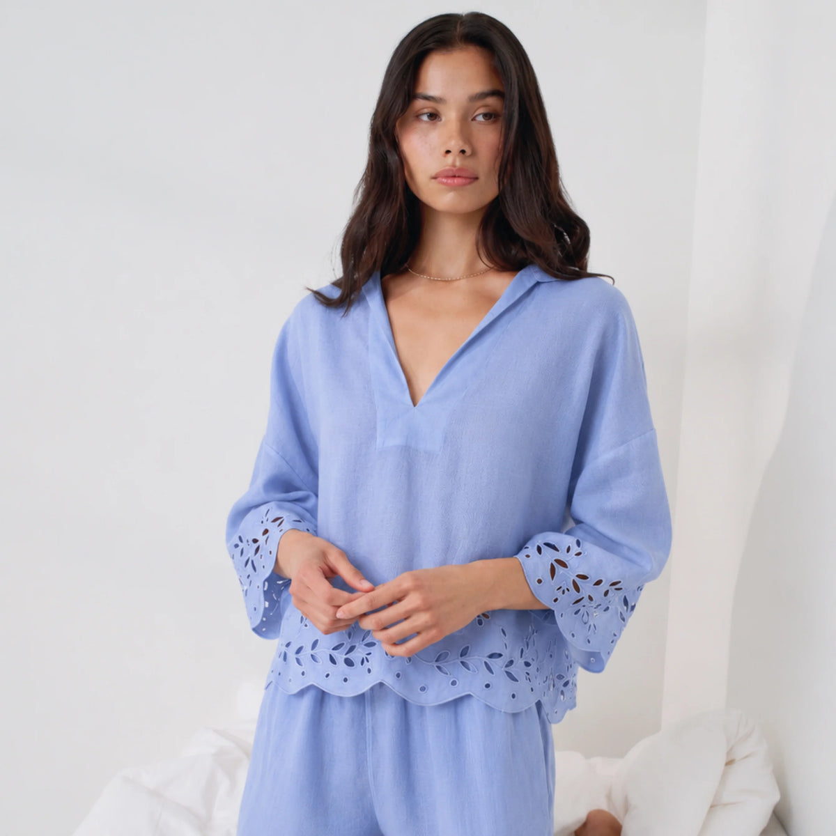 Linen Embroidered Eyelet Shirt