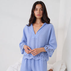 Linen Embroidered Eyelet Shirt