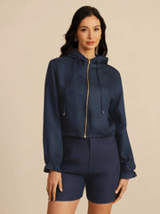 Pure Silk Women's Cropped Hooded Jacket With Pockets