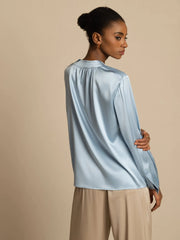 19Momme Silk Women’s Gathered Neck Long Sleeve Blouse