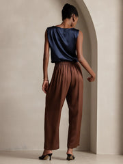 Women's 22Momme Silk High Waist Wide Leg Tapered Pleated Cropped Pants