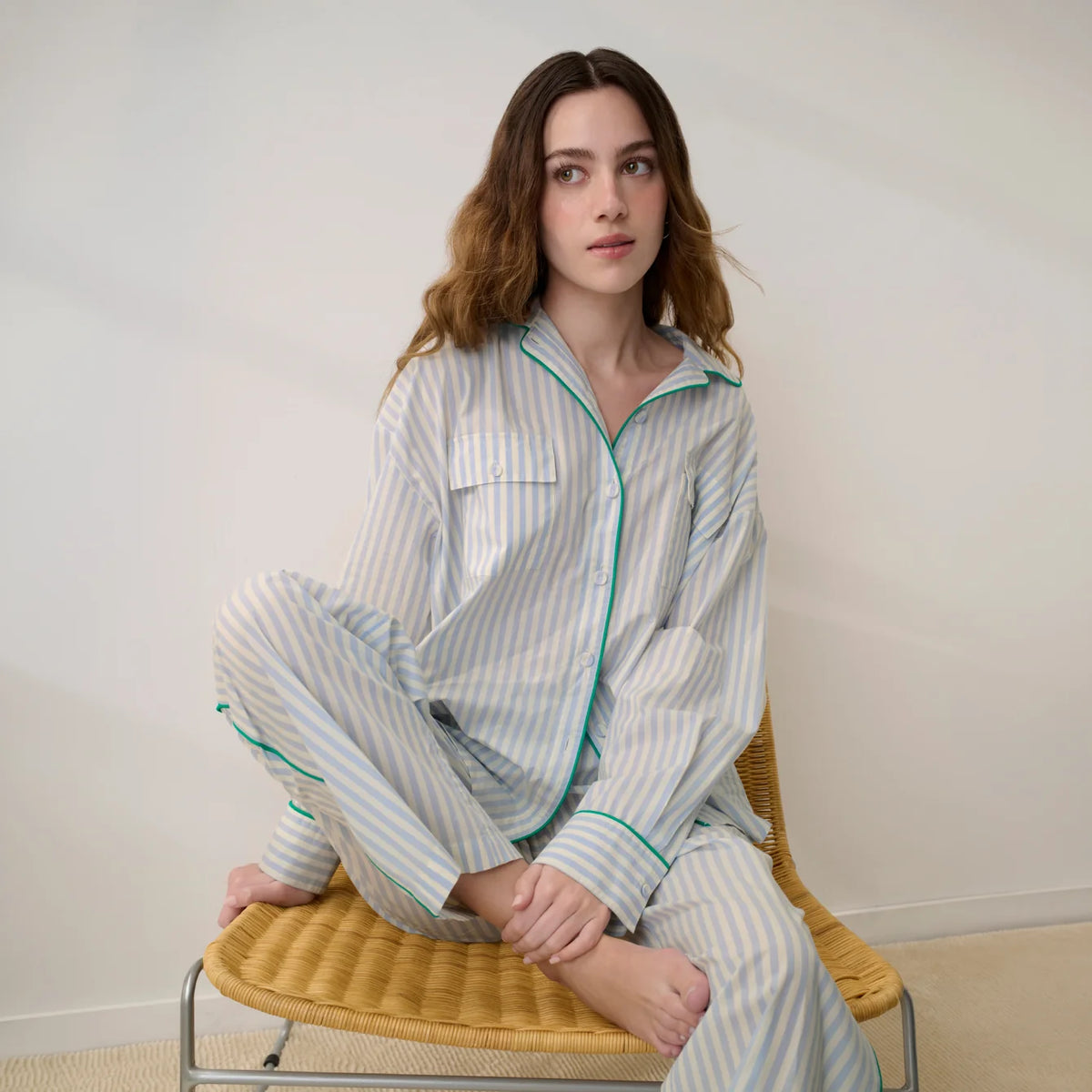 Airy Cotton Piped Button Down