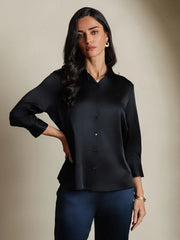Clearance - 19Momme Silk 3/4 Sleeve Lapel Collar Women's Shirt with Button Up Design