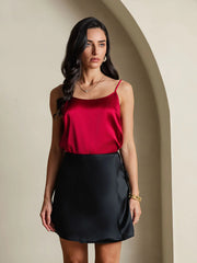 Pure Silk A Line Wrap Mini Skirt with Tie Waist Design