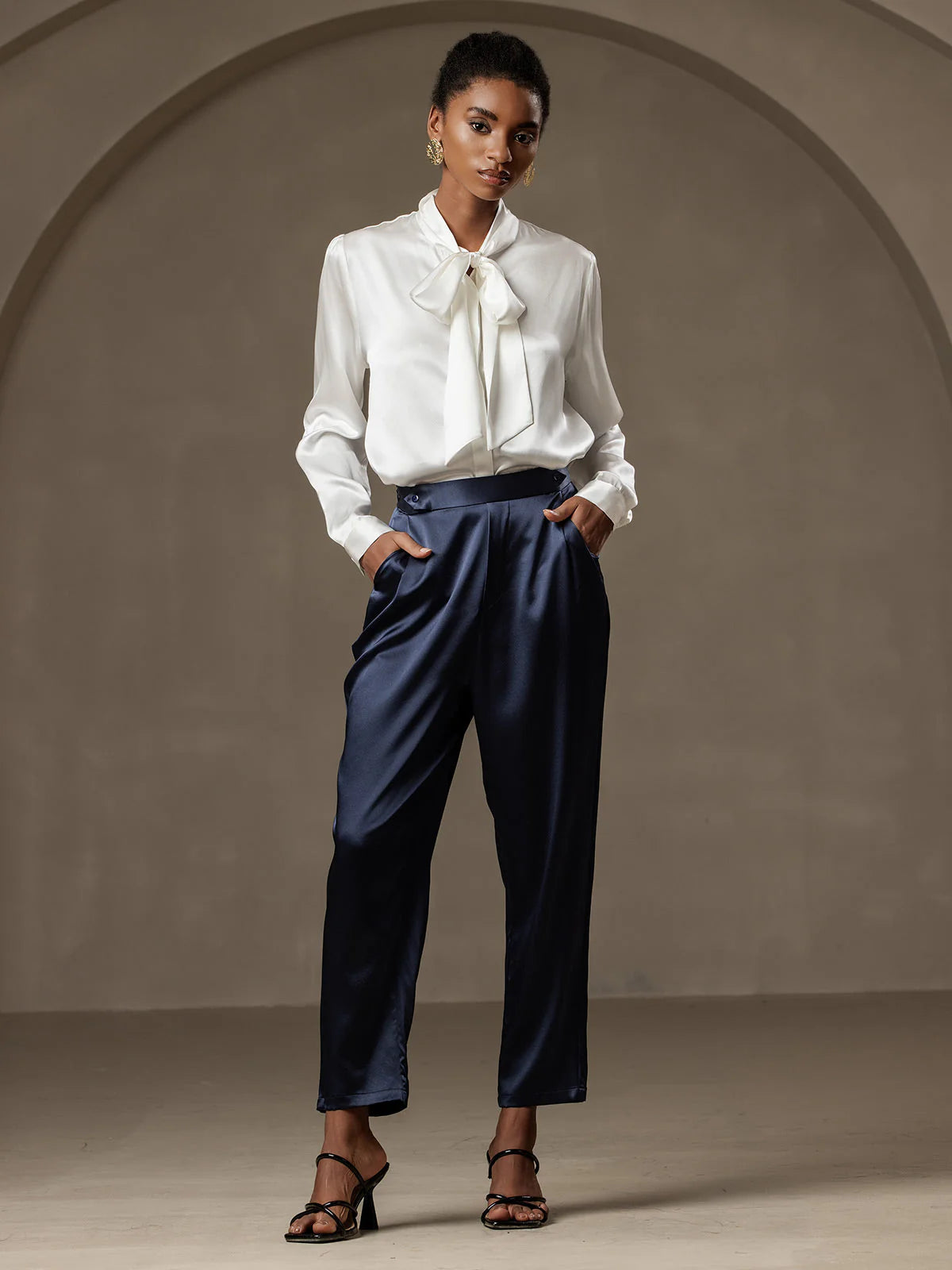 Women's 19Momme Silk High Waist Tapered Pants
