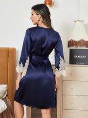 Pure Silk 3/4 Sleeve Women's Robe with Lace Design