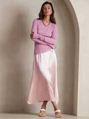 19Momme Silk A Line Maxi Skirt with Zipper Design