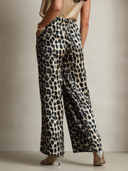 Women's Pure Silk Leopard Print Wide Leg Pants