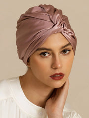 22Momme Pure Silk Knot-Front Hair Bonnet with Adjustable Button Design