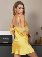 19Momme Pure Silk Spaghetti Strap Lace Trimmed Nightgown