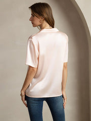 19Momme Silk Short Sleeve Notched Lapel Women's Shirt with Button Up Design