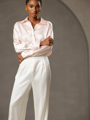 19Momme Silk High Waist Wide Leg Women's Pants