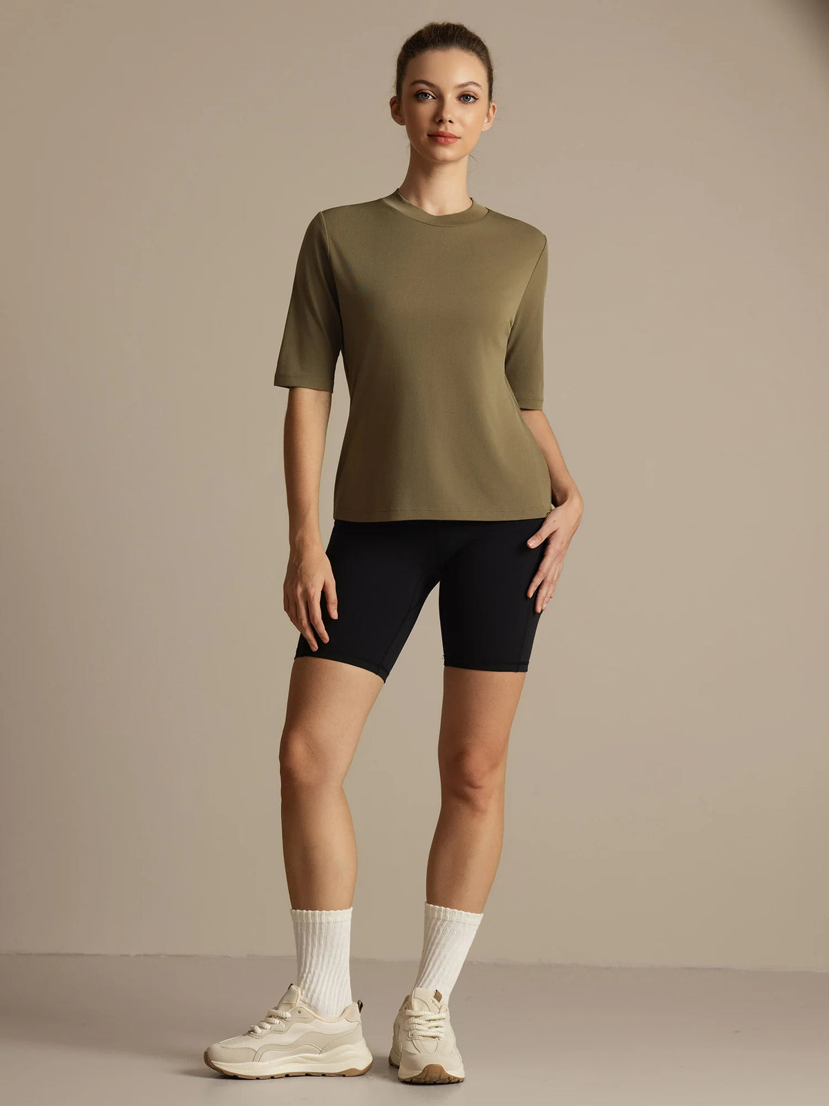 Pure Silk Round Neck Mid-length Sleeves Women's Sport T-Shirt