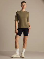 Pure Silk Round Neck Mid-length Sleeves Women's Sport T-Shirt