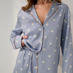 Washable Silk Button Up Long Sleeve Short Set