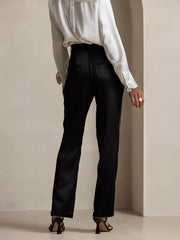 19Momme Silk High Waist Straight Fit Women's Pants with Zipper Side Pockets Design