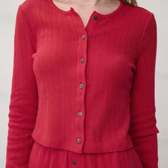Pointelle Crew Neck Cardigan
