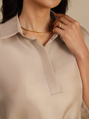 Pure Silk Women's Half Sleeve Cropped Blouse With Drawstring Hem