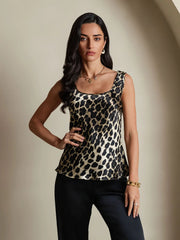 19Momme Women's Silk Leopard Print Sleeveless U Neck Tank Top