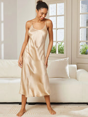 Pure Silk Spaghetti Strap V-neck Midi Nightgown