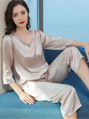 Laced Pure Silk Pajamas Set