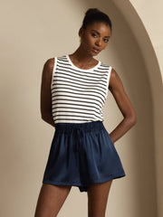 19Momme Silk Women’s High-Waist A-Line Shorts with Shirred Drawstring Waist