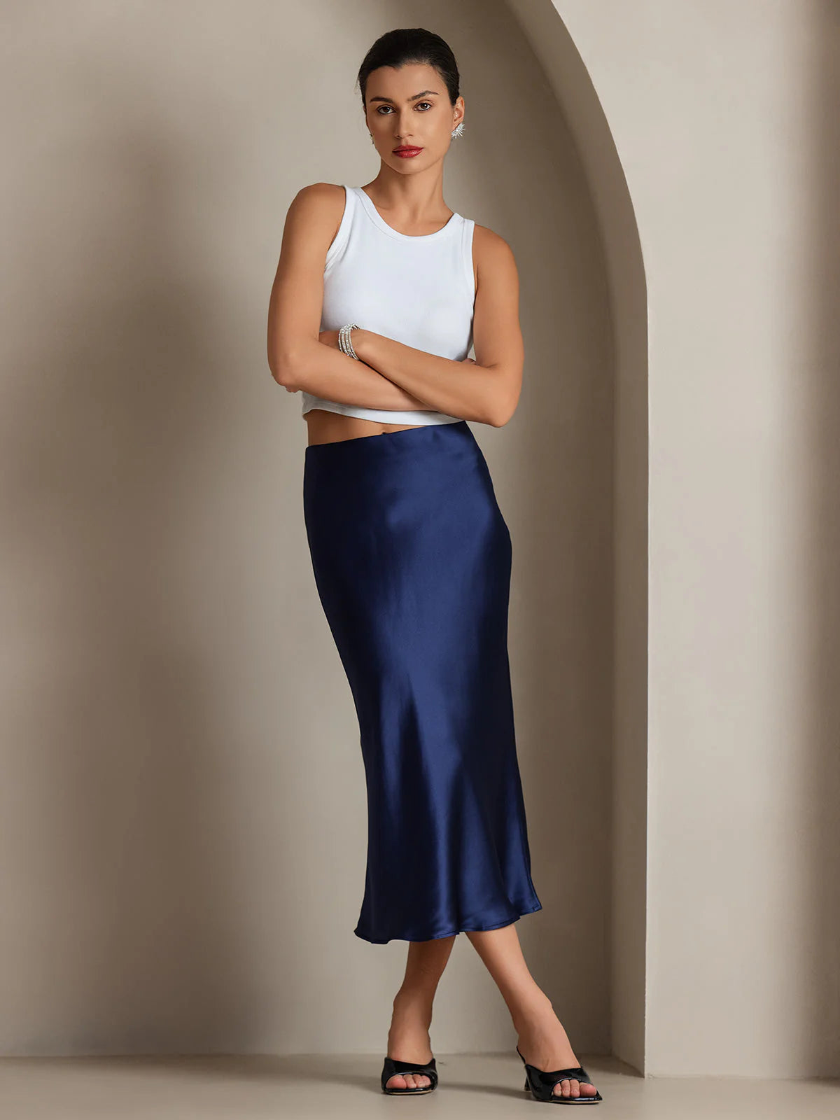 19Momme Mulberry Silk Stretch Long Straight Skirt