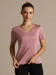 Pure Silk V-Neck Short Sleeves Women's Sport T-Shirt