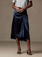 Silk Pleated High Slit Skirt