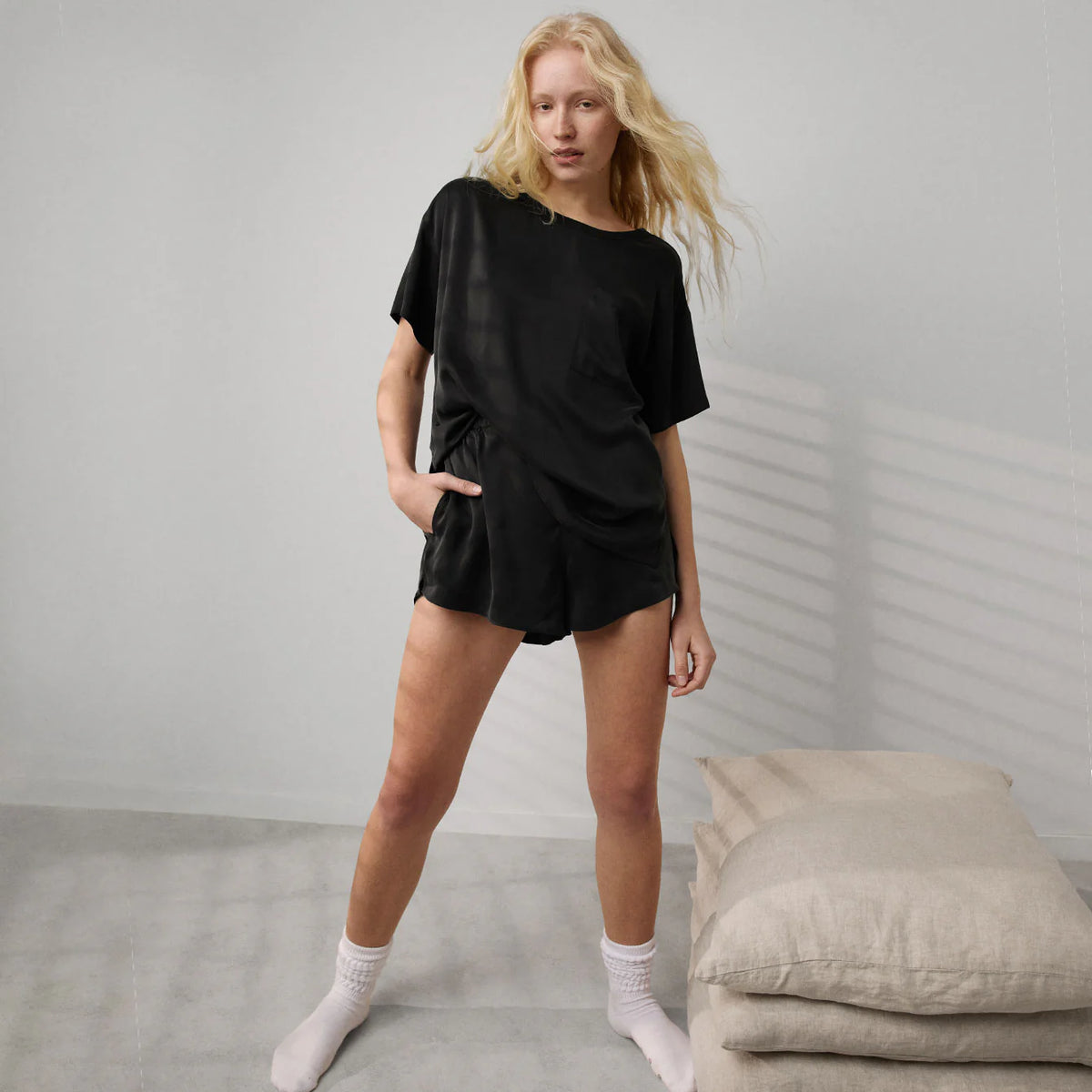 Washable Silk Tee Short Set