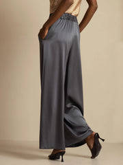 19Momme Silk Women’s High-Waist Wide Leg Pants with Shirred Drawstring Waist