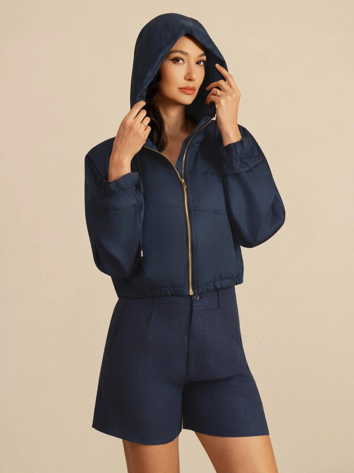 Pure Silk Women's Cropped Hooded Jacket With Pockets