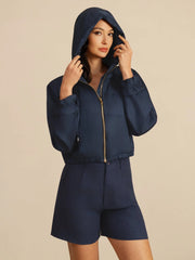 Pure Silk Women's Cropped Hooded Jacket With Pockets