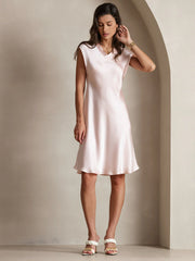 Pure Silk Cap Sleeve V Neck Knee Dress