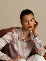 Pure Silk Women’s Long Sleeve Lapel Collar Floral Print Shirt