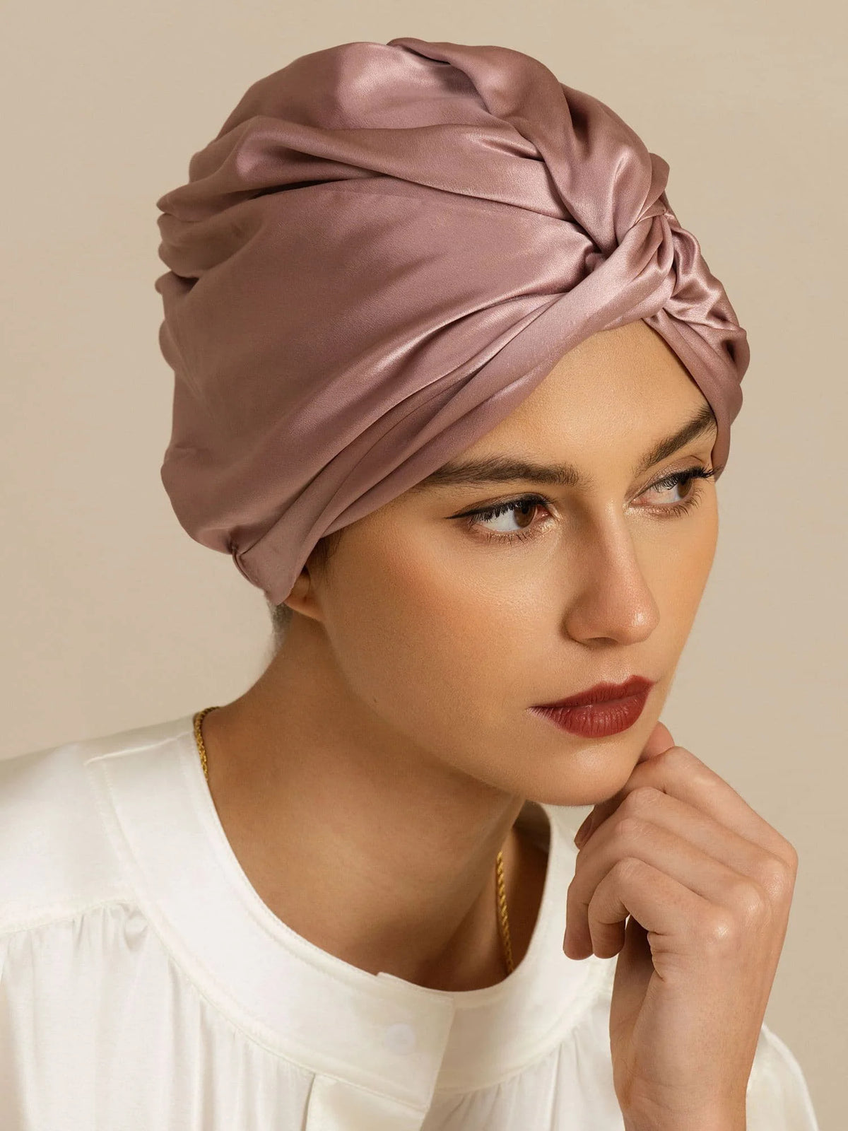 22Momme Pure Silk Knot-Front Hair Bonnet with Adjustable Button Design