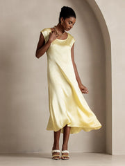 19Momme Silk Round Neck Cap Sleeve Midi Dress