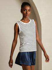 Women's Pure Silk Round Neck Sport Stripe Print Tank Top