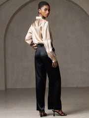 19Momme Silk Long Sleeve Lapel Collar Women's Shirt