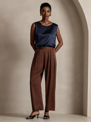 Women's 22Momme Silk High Waist Wide Leg Tapered Pleated Cropped Pants