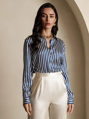 19Momme Silk Long Sleeve Lapel Collar Women's Shirt with Button Up Design