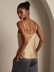 Pure Silk Geometric Print Spaghetti Strap V Neck Camisoles