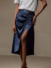 Silk Pleated High Slit Skirt