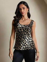 19Momme Women's Silk Leopard Print Sleeveless U Neck Tank Top