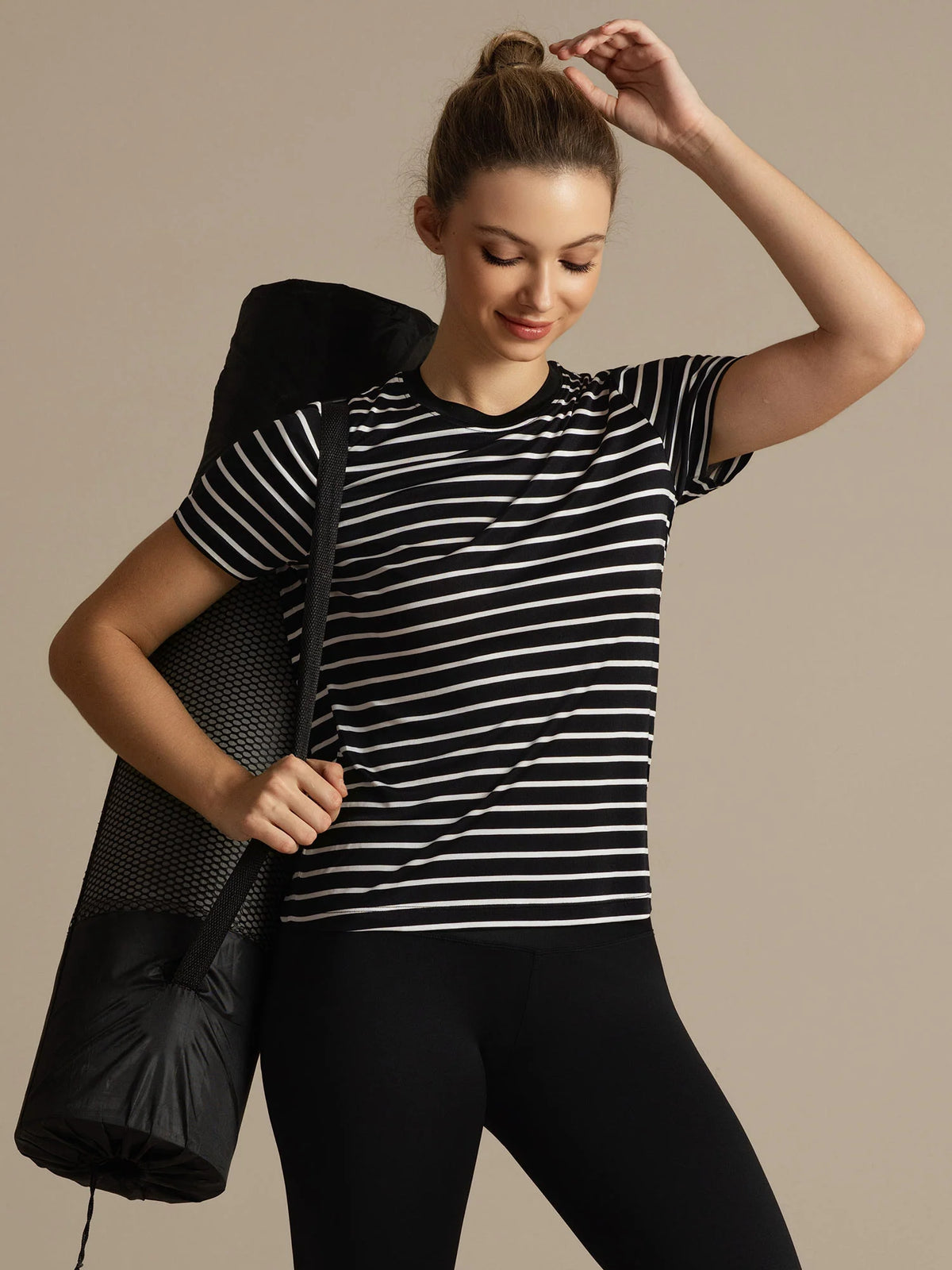Pure Silk Short Sleeve Round Neck Women's Stripe Sport T-shirt