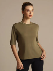 Pure Silk Round Neck Mid-length Sleeves Women's Sport T-Shirt